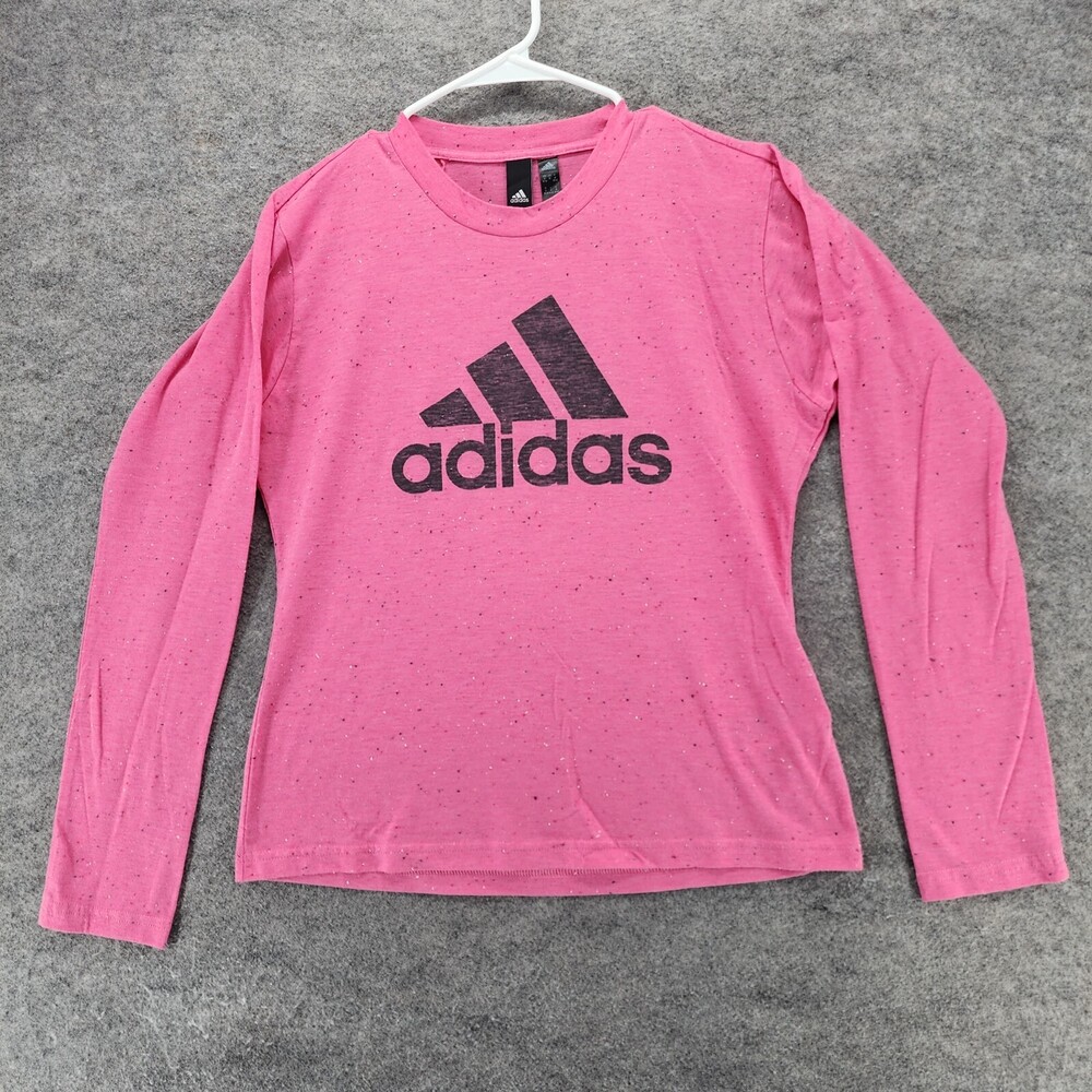 Adidas Shirt Girls Medium 12-14 Long Sleeve Pink Logo